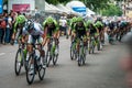 Milan, Italy 31 May 2015; Group of Professional Cyclists in Milan accelerate and prepare the final sprint Royalty Free Stock Photo